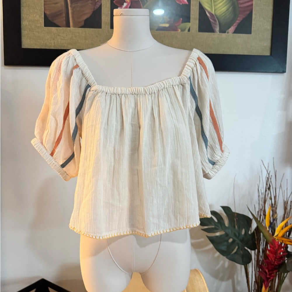 UO Urban Outfitters NWT Womens Embroidered Balloon Sleeve Blouse Top S $49 White - Picture 7 of 13